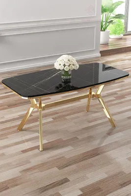 Produktbild von Skye Decor, Hochwertiger Esstisch 160 cm, Schwarz-Marmor & Gold, 100% MDF