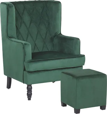 Produktbild von BELIANI Sessel Grün Samtstoff mit Hocker Wohnzimmerausstattung Salon Schlafzimmer Essbereich