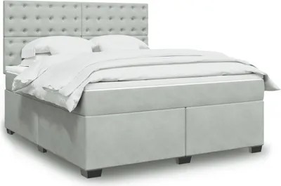 Produktbild von Design Boxspringbett mit Matratze Hellgrau 180x200 cm Samt, Klassische Betten 2024 Neu