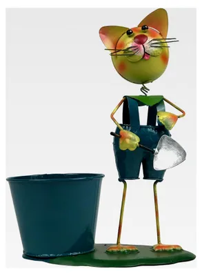 Produktbild von Pflanzfigur Katze - Metallfigur mit Pflanzkübel