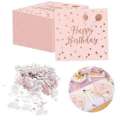 Geburtstagsservietten Roségold 33x33 cm 40 Stück Happy Birthday