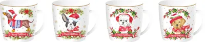 Produktbild von 4er Set Becher, Tassen CHRISTMAS DOGS Weihnachtshunde 350ml in GB Easy Life WA