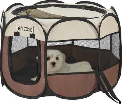 Produktbild von Kojec dla psa Telford 58 x 91 x 91 cm Kojec dla zwierząt Pop Up do użytku wewnątrz i na zewnątrz Kojec dla szczeniąt Buda dla psa Brązowy / kremowy