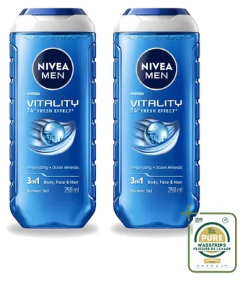 Produktbild von 2 x Nivea Men Vitality 3-in-1 Duschgel - 250 ml - Vorratspackung - 2 Stücke