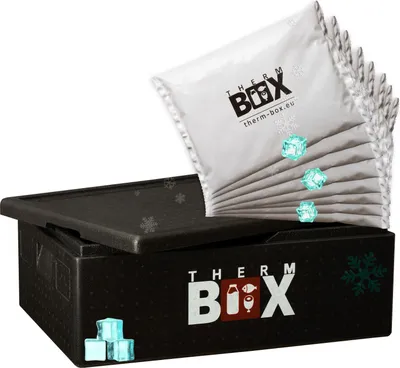 Produktbild von THERM BOX Styroporbox B53 mit 8x Kühlakku 53L Kühlbox Innen: 62,5x42,5x22cm Transportbox Wiederverwendbar für E2 Kiste