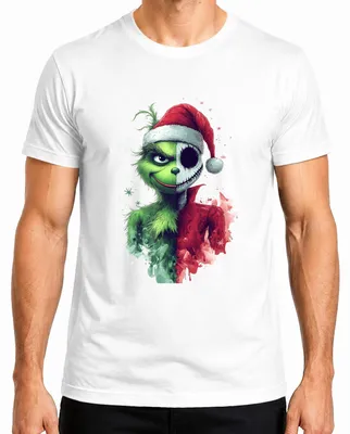 Obrázek produktu pro Vánoční grinch lebka půl obličeje ponurý gothic Halloween pánské tričko, bílá, XL