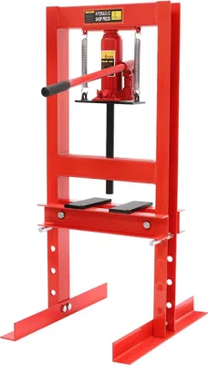 Image de Presse hydraulique - Presse d'atelier manuelle à châssis en H, 6 t - Course de 125 mm - Plage de travail de 0 à 28 cm - Modèle au sol pour atelier automobile - Rouge