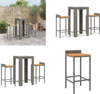 Produktbild von vidaXL 3 tlg. Gartenbar Set Grau Poly Rattan & Massivholz Akazie - Gartenbar Set - Gartenbar Sets - Garten Bar Set - Gartenbar