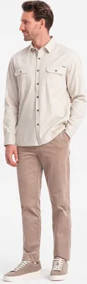 Zdjęcie produktu dla Ombre Clothing Koszulka męska z długim rękawem Siveril kremowy S