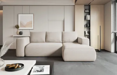 Produktbild von Easy4You Lambi Hellbeige Ecksofa L-Form Rechts 266 x 89 x 164 cm mit Schlaffunktion und Stauraum - Schlafsofa mit Bettkasten - Moderne Wohnzimmermöbel – Stoff: Castel 03