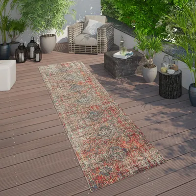 Produktbild von Teppich Outdoor Rot Terrasse Balkon Orientalisches Design Robust Wetterfest Grösse 60x100 cm