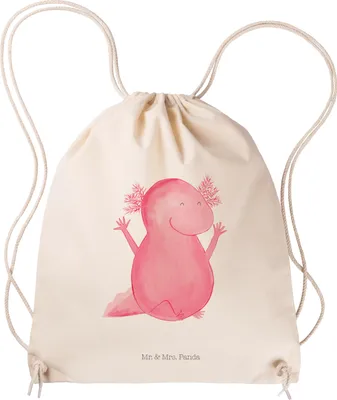 Produktbild von Mr. & Mrs. Panda Baumwollbeutel Axolotl Hurra - Transparent - Geschenk, stoffbeutel kordel, rucksack mit, Lurch, Jutebeutel, Beutel, Motivation, Turnbeutel, festival