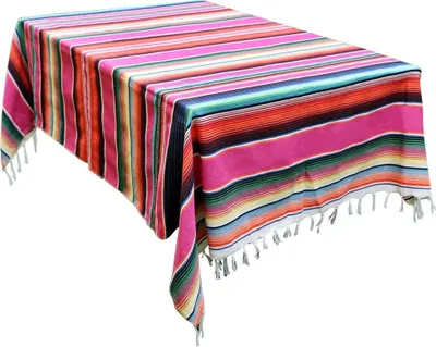Obrázek produktu pro Barevná ubrus 150x200 cm, bavlněná, s bambulkami. Ideální jako dekorace na party, do domácnosti, na svatbu