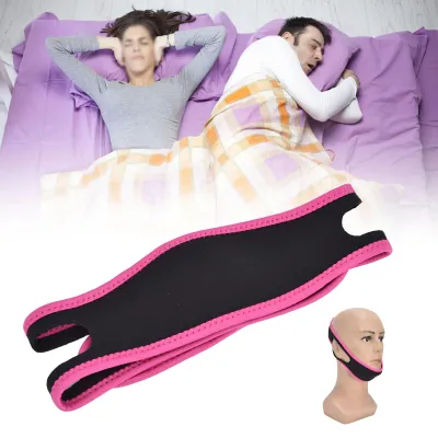 Image de Sangles anti-ronflements, bandeau en nylon respirant réglable pour le menton, pour hommes et femmes, rouge et noir