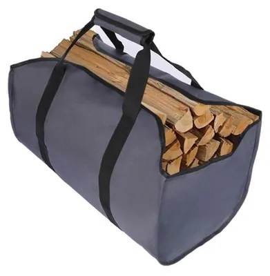 Immagine prodotto di Porta legna da ardere e borsa portatutto extra large, grigia, in tela, dimensioni 58x40x33 cm