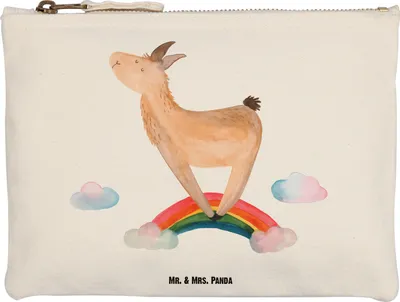 Produktbild von Mr. & Mrs. Panda Federmappe Lama Regenbogen Größe M - Weiß - Geschenk, Lamas, Freiheit, Selbstständig, Hobby, Kulturtasche, Etui, Stifteetui, kosmetiktäschchen