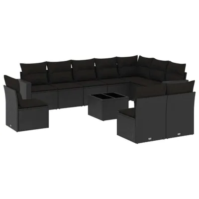 Produktbild von vidaXL 11-tlg. Garten-Sofagarnitur mit Kissen Schwarz Poly Rattan