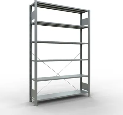 Produktbild von Schulte Büro-Fachbodenregal MULTIplus85 Stecksystem ohne Anschlagleiste | Grundregal | Fachlast 85kg | HxBxT 200x130x30cm | 6 Ebenen | Einseitig nutzbar | Verzinkt