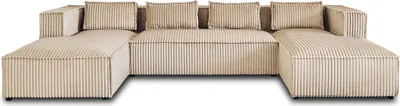 Image de Lisa Design Stella - canapé panoramique en U - 7 places - en velours côtelé grosses côtes , Beige