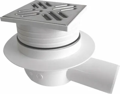 Obrázek produktu pro Podlahový přívod 105x105 horizontální vývod, DN50, leštěná nerezová ocel