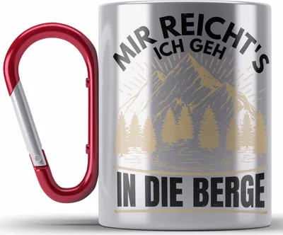 Produktbild von Trendation - Wandern Edelstahl Tasse Karabiner Geschenk Mir Reichts Ich Geh In Die Berge Geschenk Wanderer Geschenkidee (Rot)