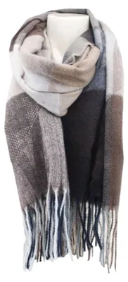 Imagen del producto de Bufanda de invierno para mujer, modelo "Cashmera Soft", con estampado de cuadros, ideal para el invierno. Bufanda para mujer con flecos, dimensiones: 180 x 65 cm. Color: Estampado marrón oscuro
