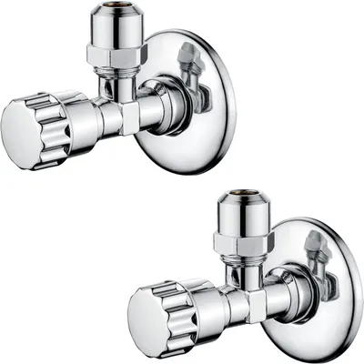 Productafbeelding van Hoekventiel - Messing Hoekstopkraan (1-2 x 3-8) - Met Zelfdichtende Aansluitschroefdraad - Wandaansluiting 1-2 Inch - Set van 2 - Chroom - Zilver