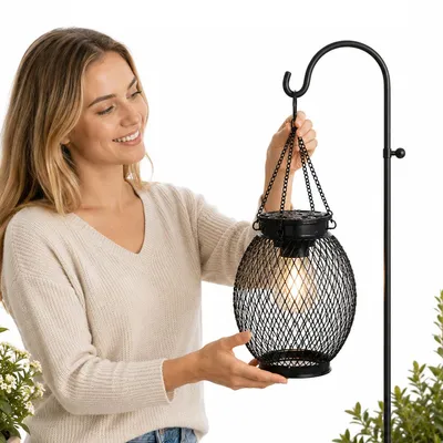 Produktbild von Solar Laterne 2er Set LED Gartenlaterne warmweiß 2700K, hängende Solar Gartenlampe aus Metall IP65 wasserdicht für Garten, Balkon & Terrasse