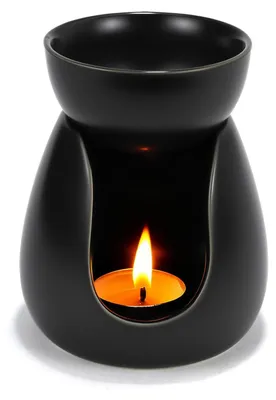 Keramische Aromalampe, Teelicht, Duftlampe, matt schwarz, 11 cm
