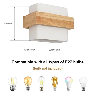 Produktbild von LED-Wandleuchte A4104 - Moderne Holzlampe - E27-Fassung - 1 Leuchtmittel - 220 V - Nicht dimmbar - Licht nach oben und unten