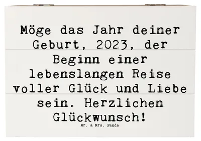 Produktbild von Mr. & Mrs. Panda Geschenkbox Spruch 2023 Geburtstag 22 x 15 cm - Weiß - Geschenk, Glückwunsch, Geburtstagsgeschenk, geschenkkiste, Geschenke für, Holz Aufbewahrungsbox