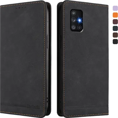 Image de Etui pour Samsung Galaxy A71 5G, étui rétro en cuirPolyuréthaneavec support et fentes pour cartes de crédit Noir