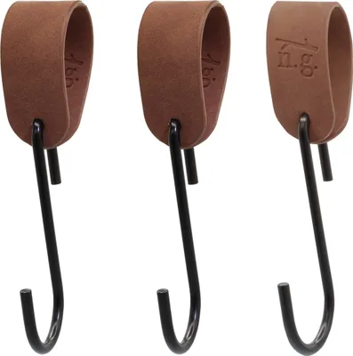 Immagine prodotto di Natural Goods Berlin gancio per cappotto GARD loop, cinturino in pelle PU vegana, loop in pelle, cinturino in pelle, marrone, con gancio GARD FLAT in nero, 3 pezzi