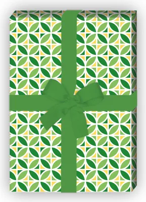 Produktbild von Frisches grafisches Geschenkpapier mit Blumen, grün gelb - G7270, 32 x 48cm