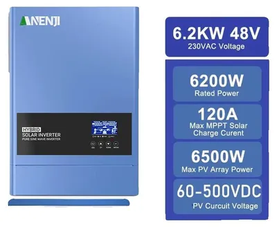 Obrázek produktu pro Hybridní solární střídač, technologie MPPT, ovládání přes Wi-Fi, ANJ-6200W-48V-WIFI, 48 V, ANJ-6200W-48V-WIFI, 220–240 V, 48 V
