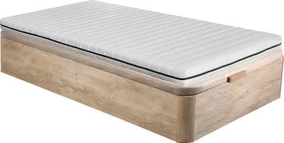 Produktbild von Set 90 x 190 cm Rahmen mit Box Naturlicht + 10 cm dicke Schaumstoffmatratze mit abnehmbarem Bezug - NASUS by YSMÉE