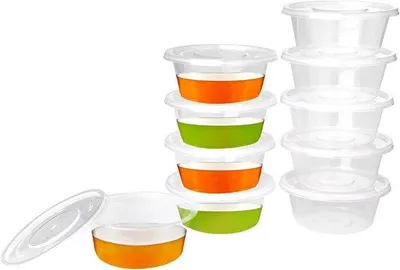 Immagine prodotto di Set da 40 contenitori per alimenti in plastica da 50 ml con coperchio, senza BPA, testati contro le perdite, ideali per salse, cibo da asporto e intingoli.