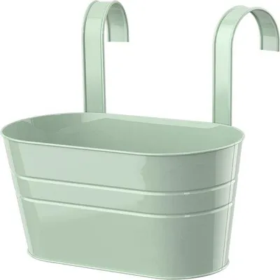Immagine prodotto di Vaso da balcone in metallo, 1 pezzo, vaso da fiori, con 2 ganci, colorato, metallo, vaso da fiori, vasi, balcone, giardino, rimovibile (blu)