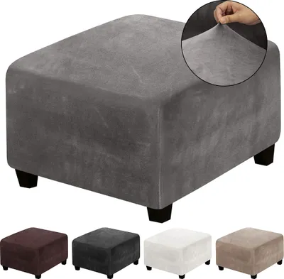 Immagine prodotto di Sgabello copertura copertura allungata copertura pouf copertura quadrata poggiapiedi slipcover sgabello copertura velluto grigio, dimensioni: L
