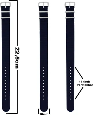 Produktbild von Pacific Time Uhrenarmband Wechselarmband Durchzugsband Textil Nylon 16mm blau
