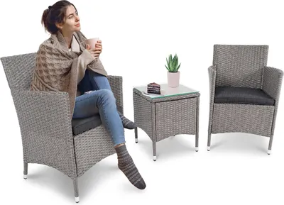 Produktbild von di volio Polyrattan Balkonmöbel-Set SIENA - Balkon-Set mit Tisch & 2 Sesseln - Lounge Gartenmöbel-Set für Garten und Terrasse - Lounge-Set in Rattan-Optik