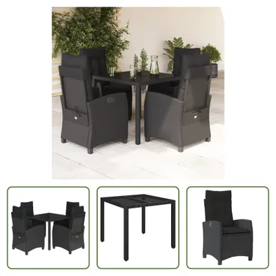 Produktbild von The Living Store 5-tlg. Garten-Essgruppe mit Kissen Schwarz Poly Rattan