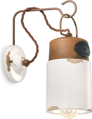 Produktbild von Wandlampe Metall Keramik H: 33 cm Weiß Shabby Antik Rostbraun E27 Vintage Design Keramikleuchte