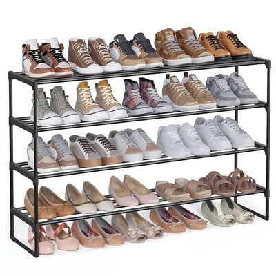 Produktbild von Schuhregal 4 Ebenen, Schuhständer Metall, 30 x 117 x 75 cm, Schuh-Organizer