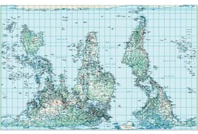 Produktbild von Physische Weltkarte Petersprojektion, südorientiert und pazifikzentriert, Englisch(130 x 82 cm)