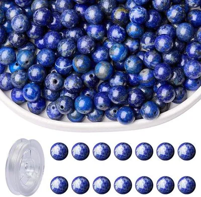 Produktbild von Famanu Lapis Lazuli Perlen 8 mm 100 Stück – Naturstein runde Edelsteinperlen – Für Schmuckherstellung