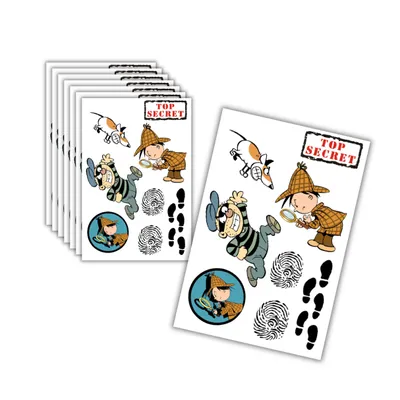 Produktbild von 8er Set Kindertattoos Detektiv - Tattoos für Kinder mit Detektiv Motiv für den Kindergeburtstag