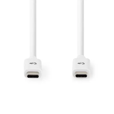 Image de Câble USB Nedis - USB 3.2 Gen 2 - USB-C mâle - USB-C mâle - 100 W - 4K@60Hz - 10 Gbps - nickelé - 1.00 m - rond - PVC - blanc - boîte