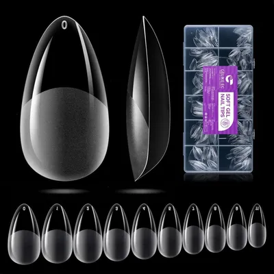 Image de 552 pièces de faux ongles transparents en forme d'amande, pointes d'ongles artificielles, 12 tailles, résine PMMA