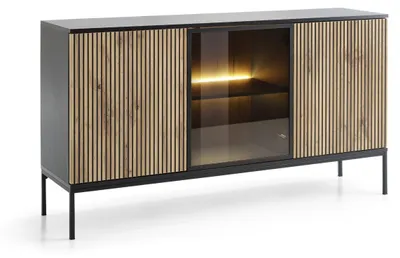 Obrázek produktu pro Komoda, skříňka, police, 154 cm, dřevěná, moderní, do obývacího pokoje, s LED osvětlením